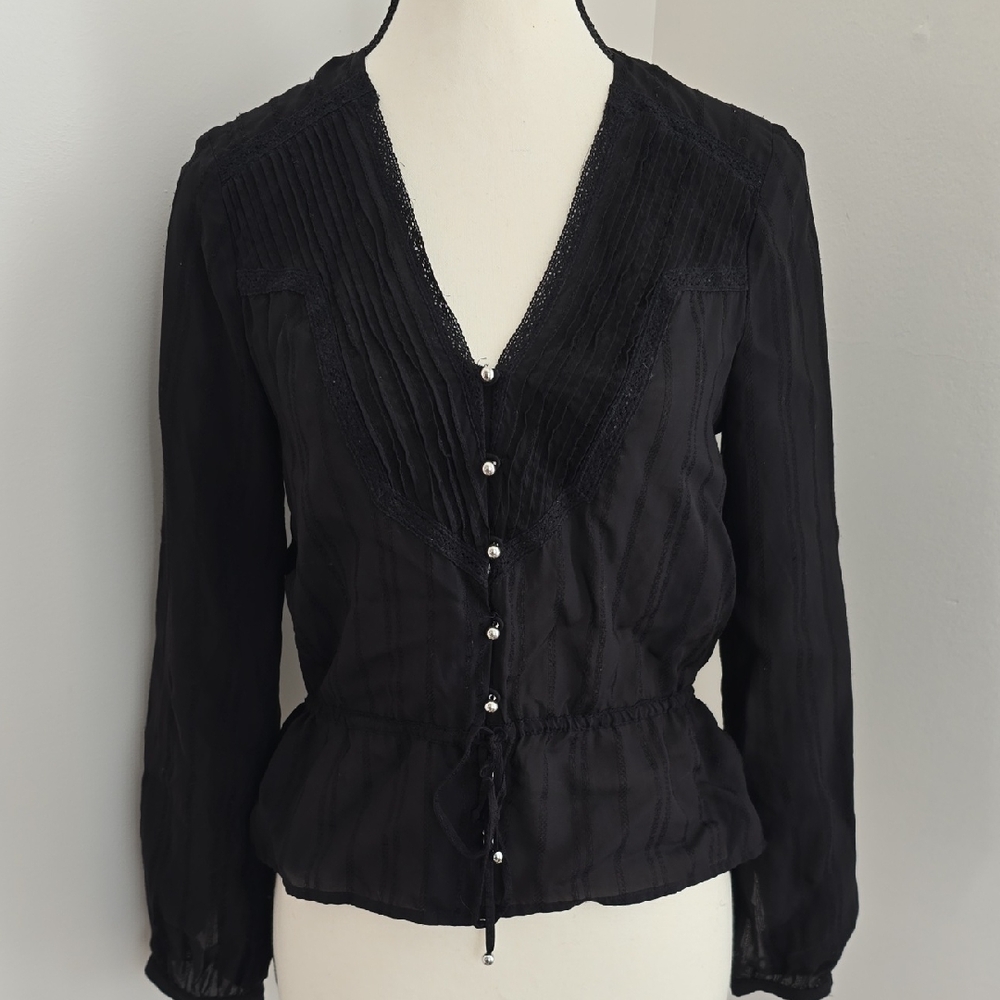 Veronica Beard Black Silk Blend Blouse with Button Detail Size 4